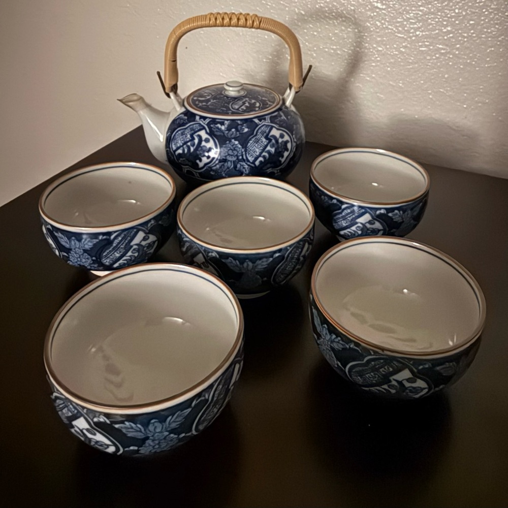 Japanese Arita Porcelain Tea Set Teapot & 5 Cups Ceramic Tea Service Vintage NIB - Picture 2 of 12
